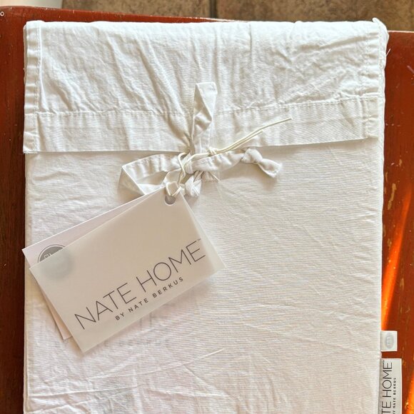 Nate Berkus QUEEN Size Cotton SNOW WHITE Sheet Set - 100% Crisp Cotton Percale